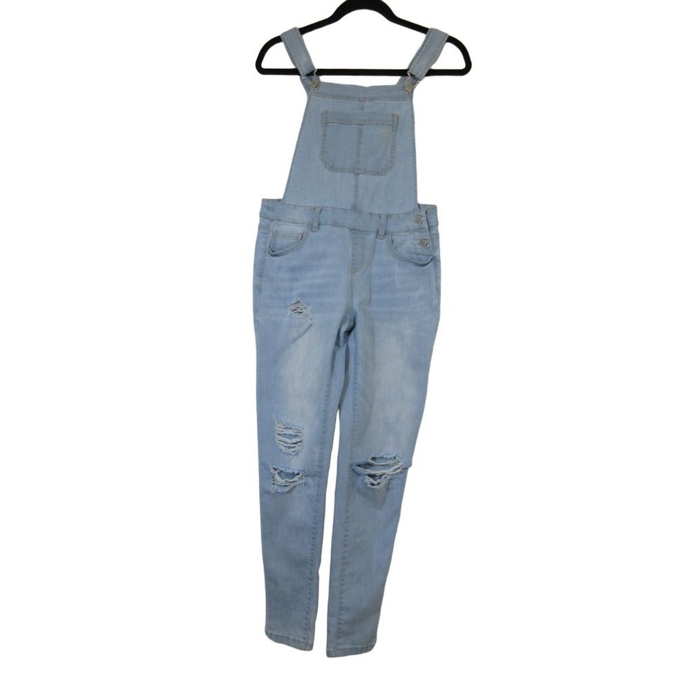 Wax Jeans light wash distressed ankle crop‎ overalls